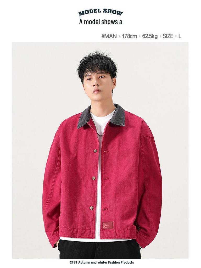 Wszechstronna męska kurtka casual z klapami: Modny, Luźny, Prosty, Z metką, Odpowiedni na jesień/zimę, Opcjonalna podszewka.