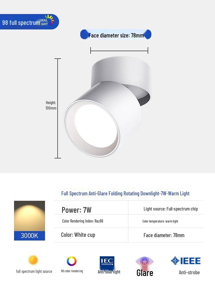 Adjustable Angle Surface-Mounted Downlight for Bedroom and Corridor