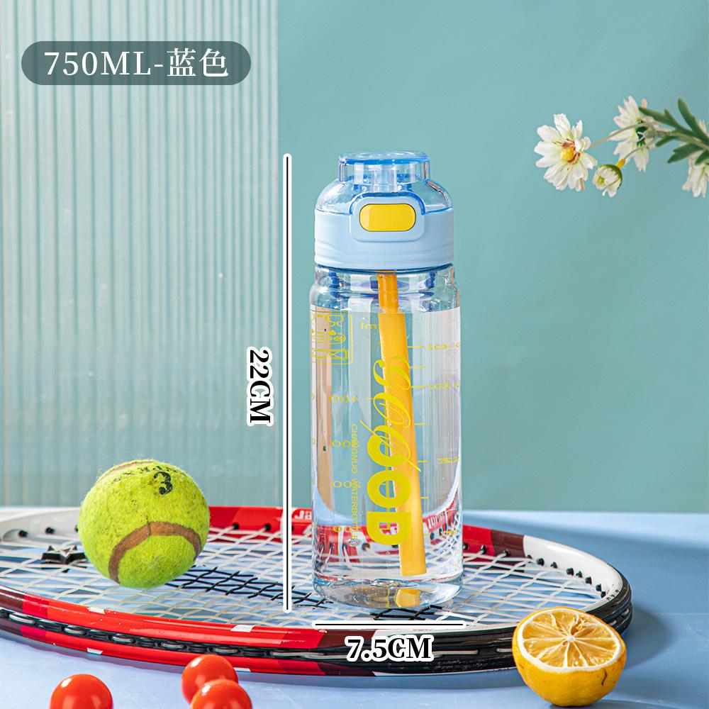 Water bottle large capacity with scale outdoor portable plastic cup student portable plastic sports water cup flip straw water cup