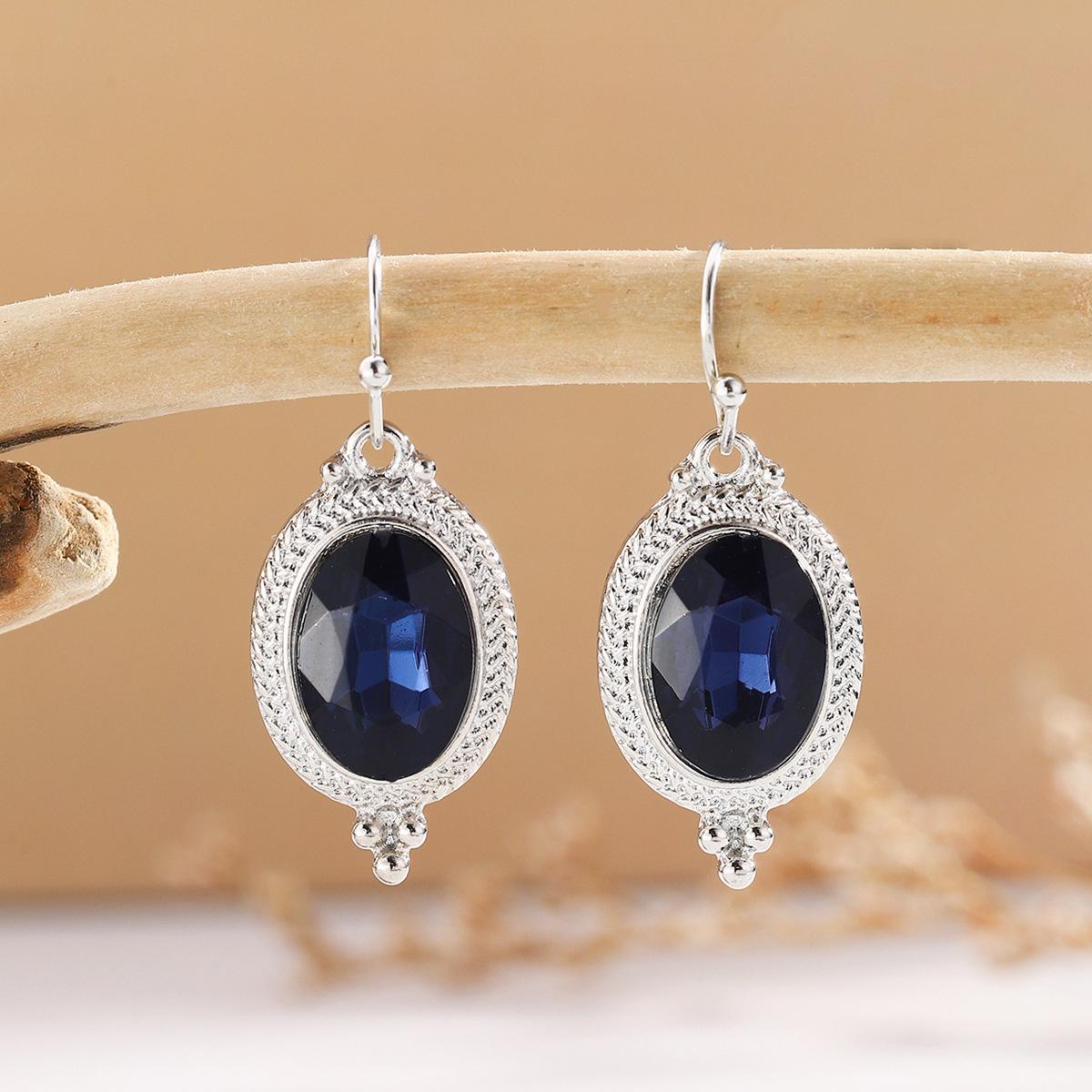 Retro Ethnic Bohemian Floral Water Drop Earrings with Tri-Color Gemstones