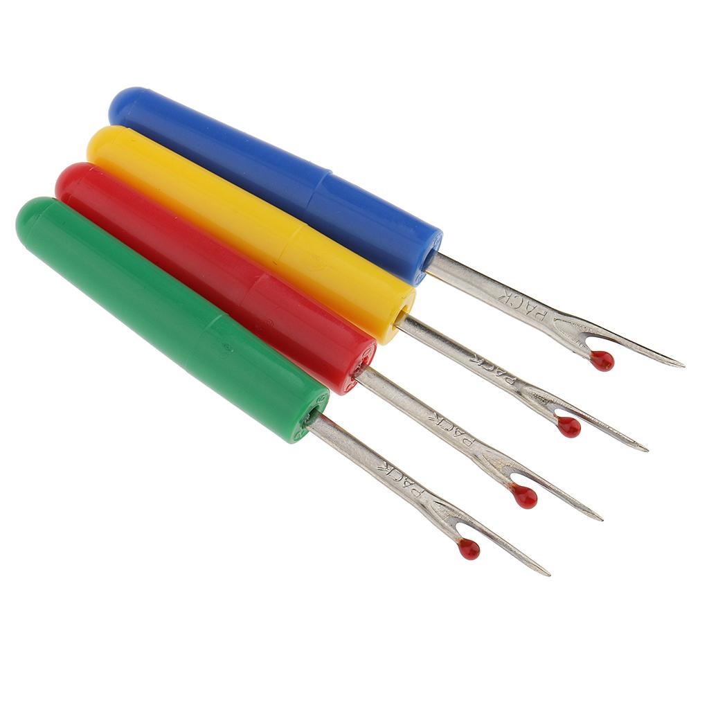 4 Pieces Assorted Steel Seam Ripper Sewing Tool Unpicker Cutter with Plastic Handle