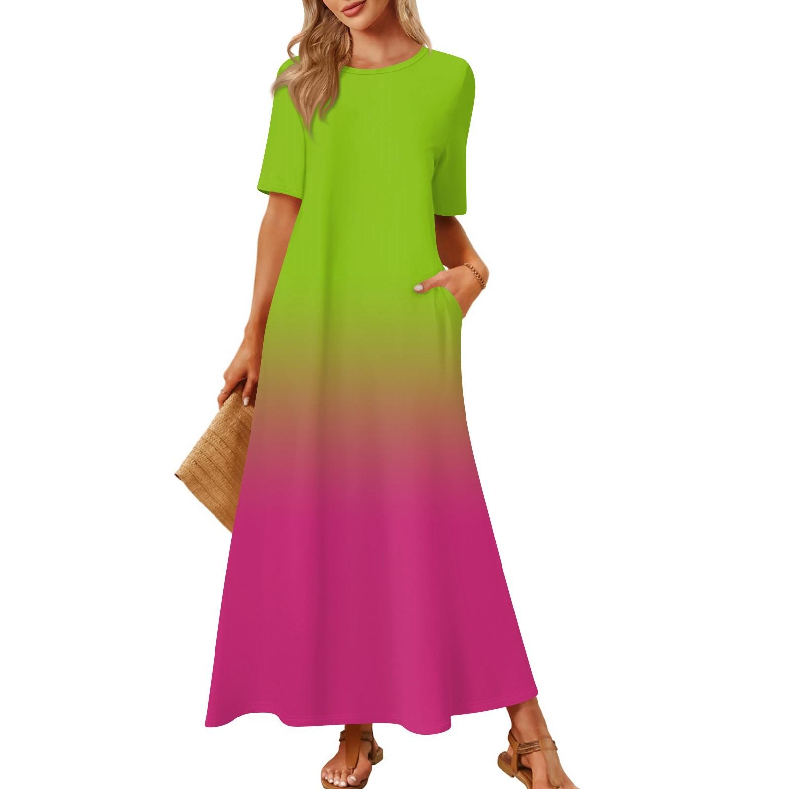 

Женская модная и повседневная длинная пляжная юбка с круглым вырезом и короткими рукавами, свободное платье с принтом в стиле ретро XXL светло-зеленый