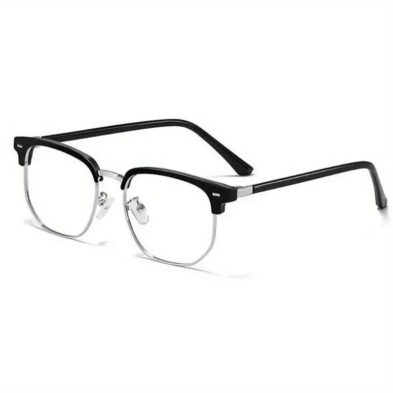 Vintage Pochromic Half-Frame Glasses for Men Anti-Blue Light Color Changing Rectangular Computer Eyewear