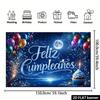 Spanish Birthday Party Tapestry, "Feliz Cumpleaños" with Moonlight Ocean and Cupcake for Fiesta Celebration