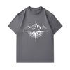 Men's 100% Cotton Crew Neck Short Sleeve T-Shirt, Mountain Compass Navigation Pattern Casual Breathable Tees for Outdoor Hiking Adventure Daily Wear