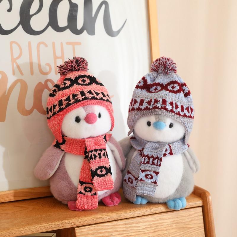 Japanese Penguin Plush Toy with Cute Christmas Scarf and Hat