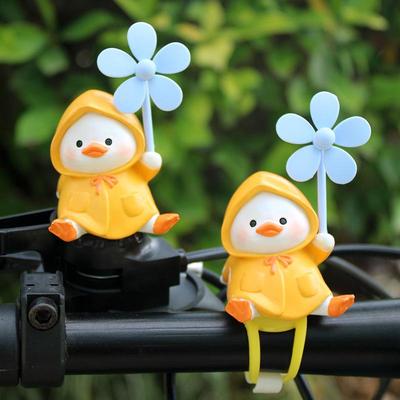 Cute Little Duck Raincoat Scooter Ornament: Windmill Bamboo Dragonfly for Bicycle or Motorcycle Decorations.