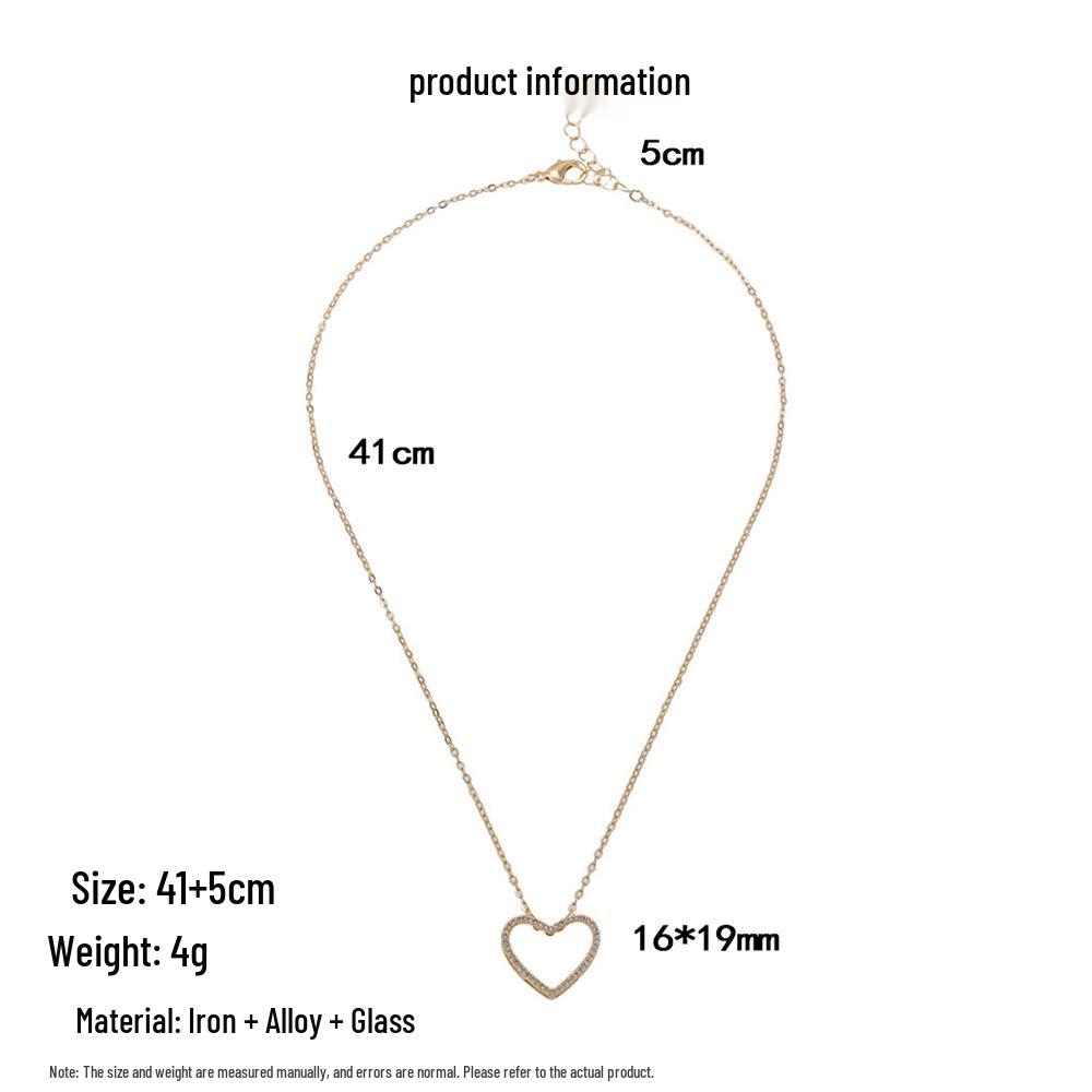 Heart Necklace with Full Diamond Alloy - Sweet European & American Clavicle Chain for Women