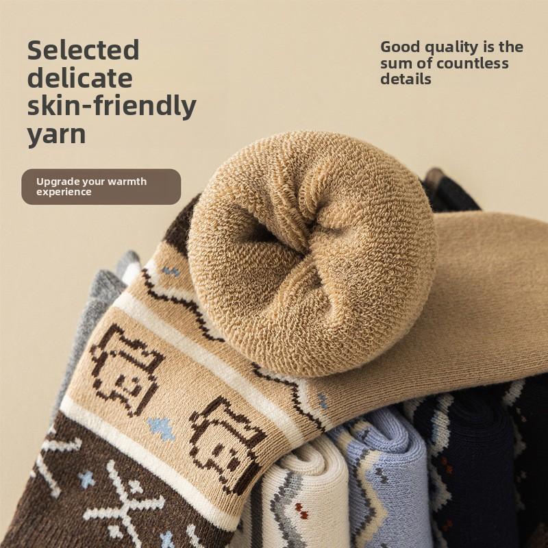 Female Autumn and Winter Plus Velvet Thickening Anti Cold Hair Ring Warm Soft Waxy Skin Friendly Floor Tube Socks