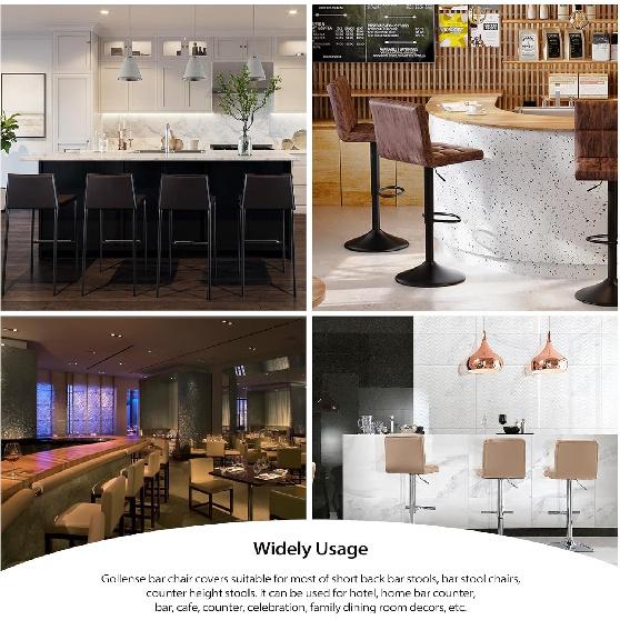 Gollense Stretch Bar Stool Covers with Backs, 4 Pack Waterproof PU Leather Pub Counter Dining Chair Covers, Square Swivel Barstool Seat Slipcover