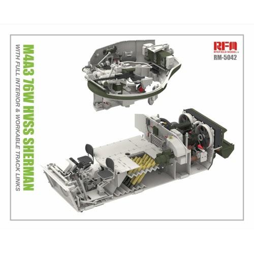 Ryefield Models 1/35 Scale US M4A3 76W HVSS Sherman Medium Tank with Working Tracks and Full Interior Plastic Model Kit RFM5042