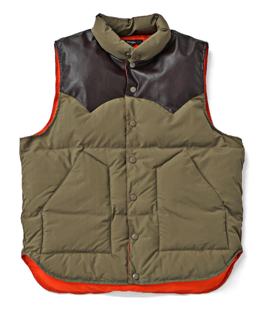 Samdiff Padded Vest with PU Leather American Casual Size Khaki Men's Yoke, Outerwear, Jumper, Vintage-Look Joker, M, (45)