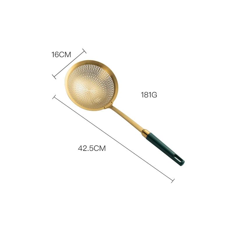 1PCS 304 Stainless Steel Large Colander with Green handle Frying Oil Leaking Hot Pot Noodle Mesh Drain Scoop Kitchen Tools