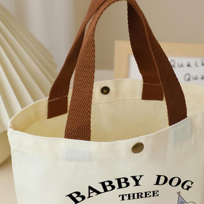 Cartoon Pattern Printed Canvas Handbag Mini Office Worker Lunch Tote Bag Storage Bags