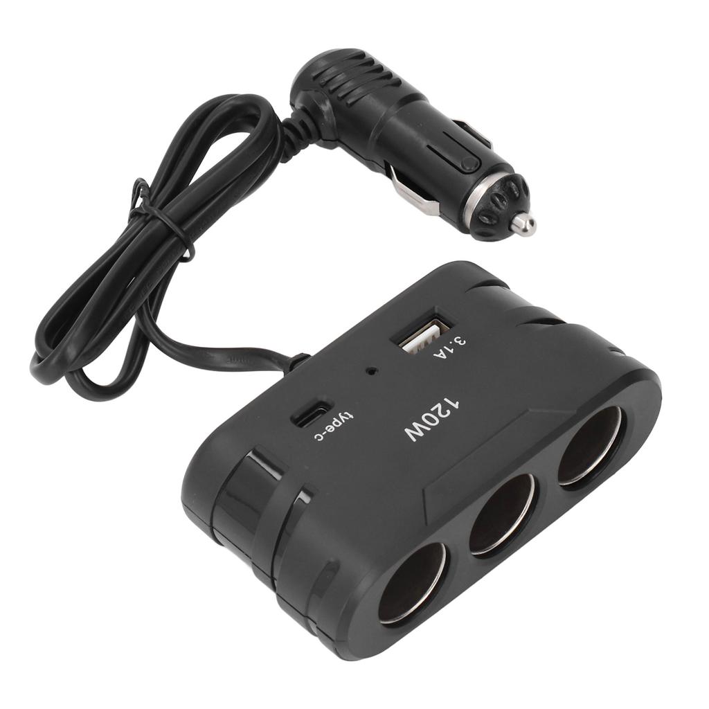 Cigarette Lighter Plug Splitter Adapter 1 to 3 3 Socket Multi Port Power Plug Car Charger TYPE C with USB 12V 24V 120W