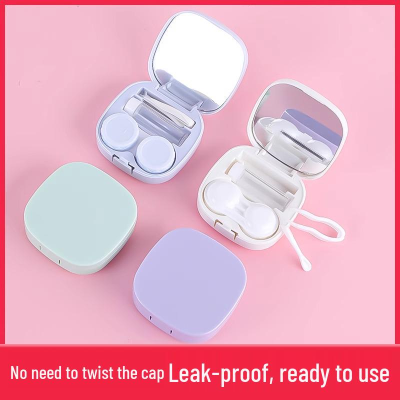 Compact Minimalist Contact Lens Case with Mirror - Leak-proof, Double-Compartment Storage