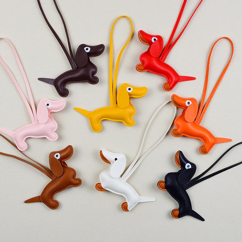 "Dachshund Leather Keychain and Bag Charm Pendant"