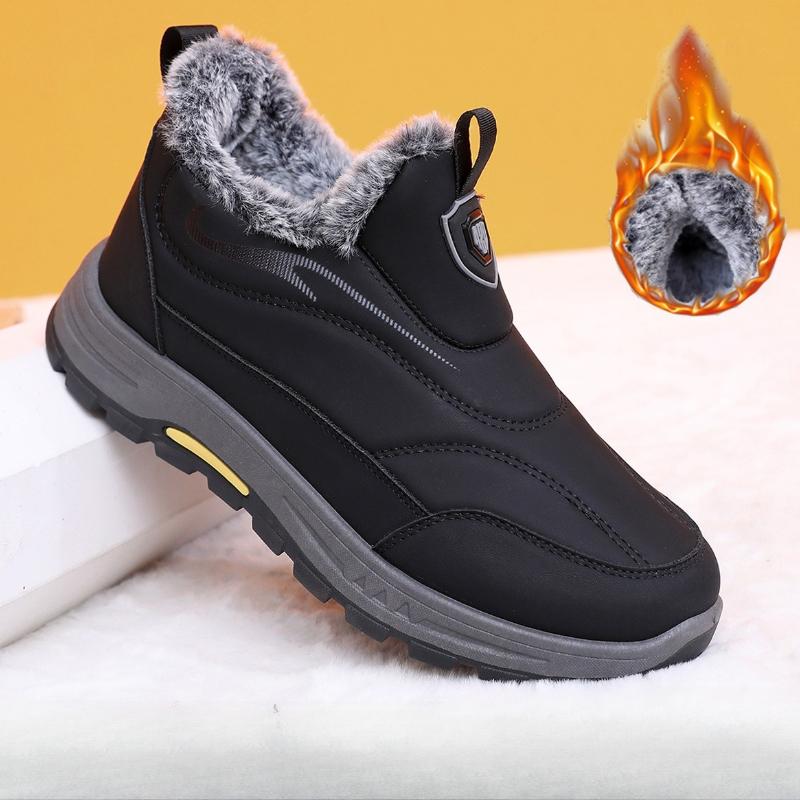 Men's Winter Fleece Lined High Top Shoes Outdoor Anti Slip Snow Boots Thickened Fur Lined Short Booties Men's Warm Soft Sneakers
