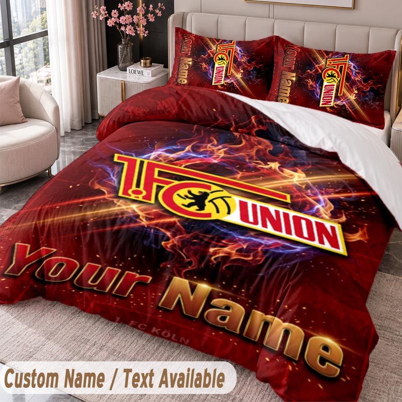 Union Berlin FC Bedwäsche-Set mit Aufdruck Benutzerdefinierter Name Text 1 Bettbezug 2 Kissenbezüge Für Schlafzimmer
