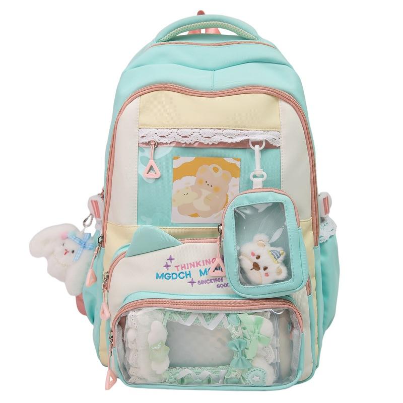 

Цветной блок Студенческий школьный рюкзак Детские рюкзаки большой вместимости с кошельком для монет зелёный