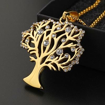 European and American Creative Pendant Sticky Stone Golden Life Tree Hollow Accessories Men's and Women's Pendant Necklace