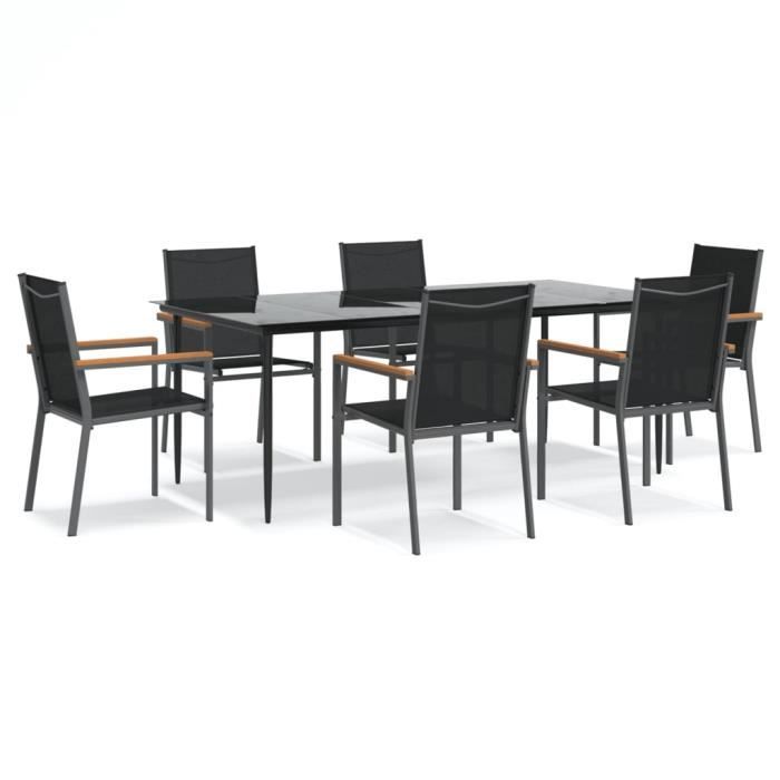 VidaXL 7 Pcs Garden Dining Set Black Textilene and Steel 3187039