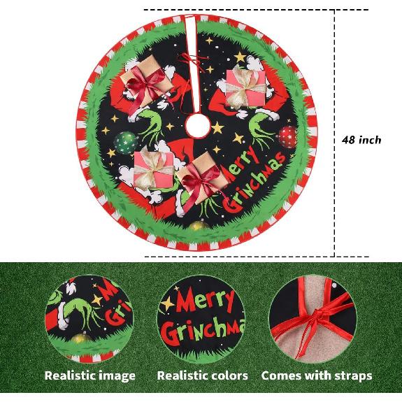 Merry Christmas Tree Skirt Collar 48 Inch, Softand Funny Farmhouse Holiday Decor Xmas Party Holiday Decoration
