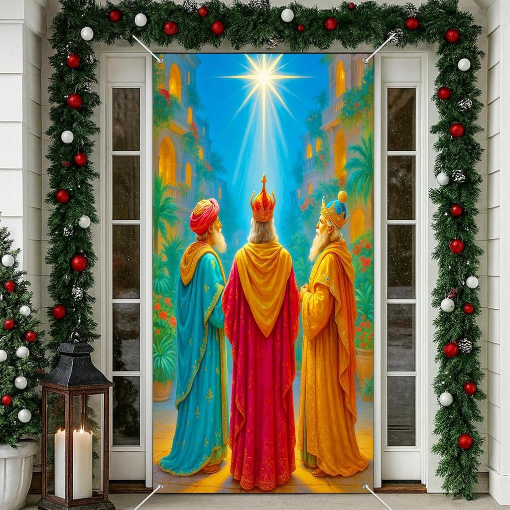 IVN Three Kings Day Epiphany Door Cover 71 x 35 Inches Front Door Banner Camel Scene Religious Holiday Decor Indoor And Outdoor