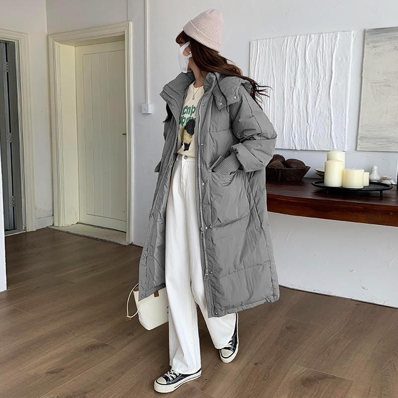 2025 Fall/Winter New Mid-length Down Padded Jacket Women's Korean Version Large Pocket Hooded Loose Thickened Cotton Jacket