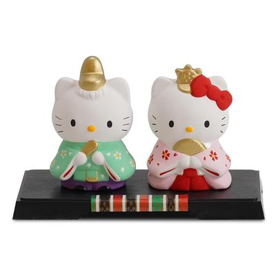 Fukubeya Seto Ware Hello Kitty Standing Hina Doll Set with Base | Hinamatsuri Dolls, Ceramic Ornament, Compact, Made In Japan