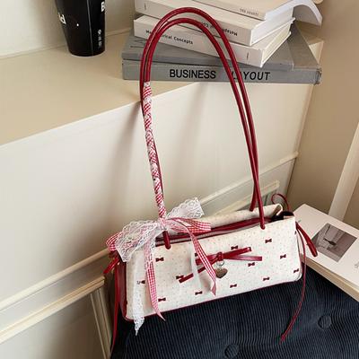 Korean Light Luxury Shoulder Bag New Fashiable Floral Bow Print Handbag Ctrast Color Casual Versatile Women's Shoulder Bag