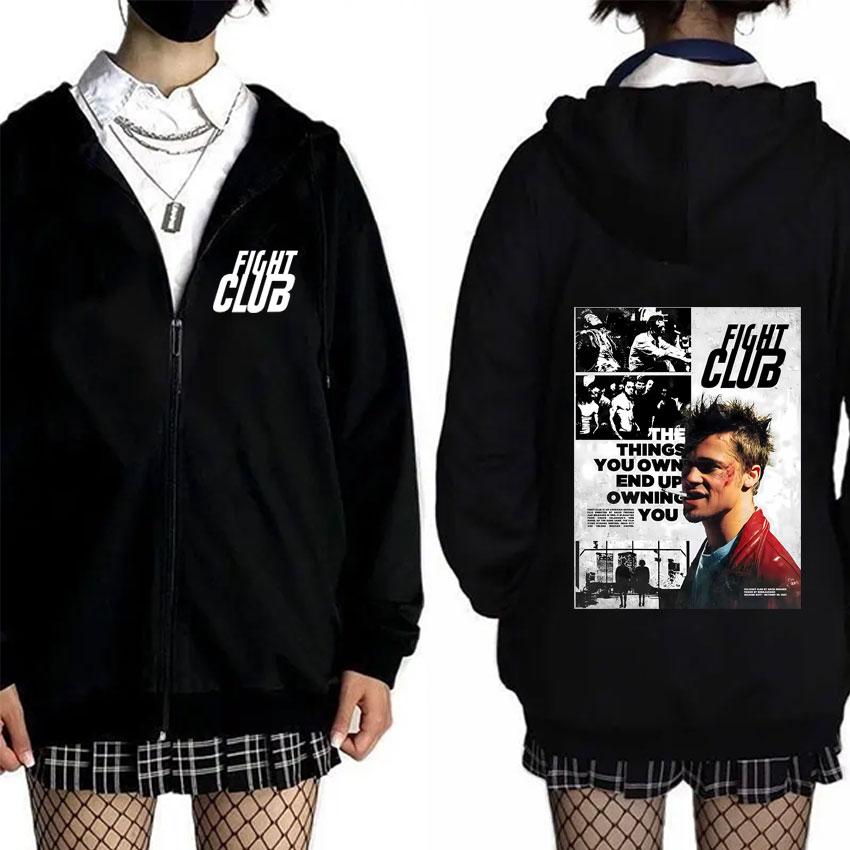 TV Fight Club The Things You Own End Up Owning You Graphic Zipepr Hoodie Men Women Oversized Zip Up Hoodies Coat S