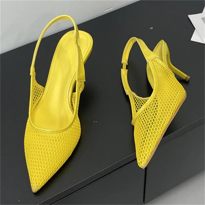 Eilyken Summer Breathable Mesh Pointed Toe Women Pumps Elegant Slingbacks Thin High Heels Party Dress Shoes BIG SZIE 43