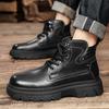 Fashion 2024 New Mens Sneakers Leather High Top Shoes Men Thick Bottom Male Motorcycle Boots All-match Male Comfortable Outdoor Boots