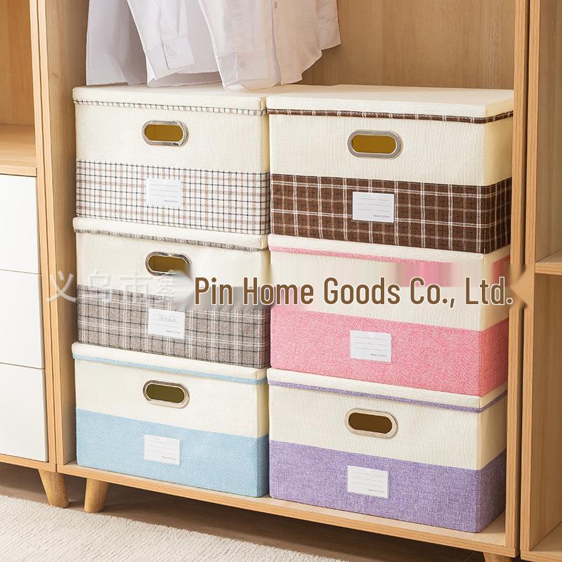 Cationic Cotton-Linen Plaid Storage Box for Clothes