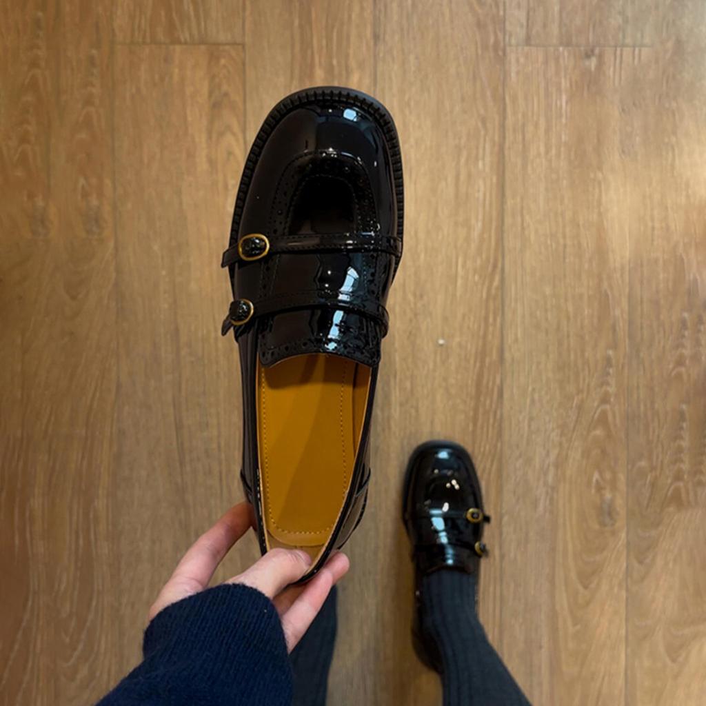 Sheepskin~ French British style leather platform small leather shoes women's one-pedal loafers round head with skirt jk single shoes