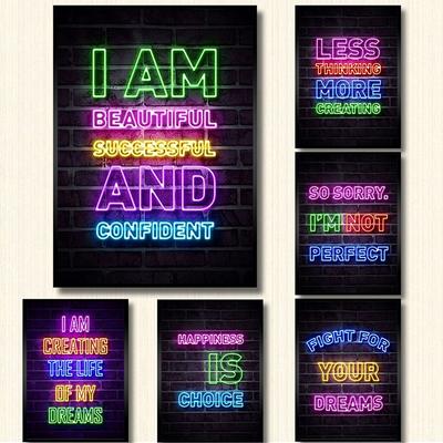 Neon Quotes Effect Canvas Wall Art Canvas Paintings Print Motivation Letters Posters and Prints Wall Decor Posters Home Decor