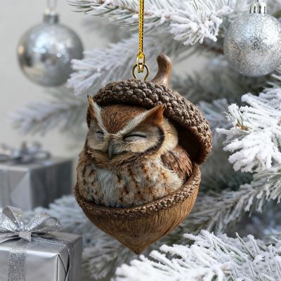 2D Forest Animal Acorn Ornaments Cozy Forest Christmas Tree Ornaments Woodland Creature Acrylic Hanging Ornament for Home Party Decor