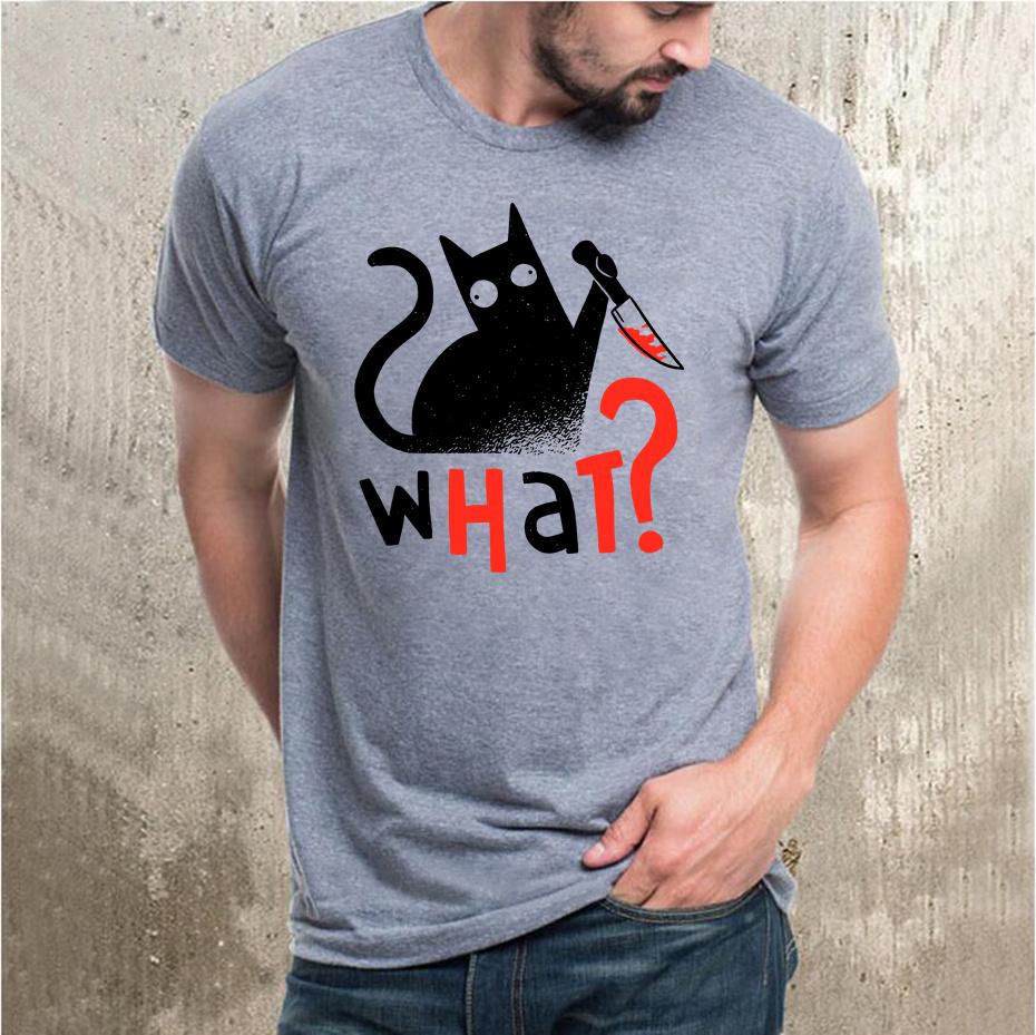 Novelty Murder Cat Bloody Knife What T Shirt Unisex Funny Humor Black Cats Tshirt Boys Fashion Casual Tee Shirt Summer Clothing