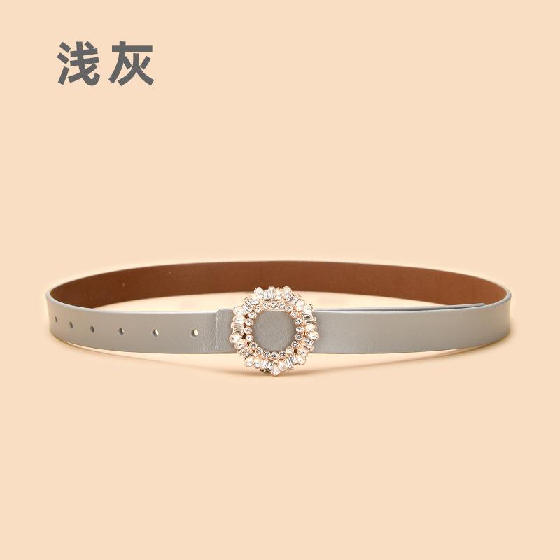 Ladies Belt With Crystal Diamond Square Buckle Decorative Belt Women'S Leather Smooth Buckle Belt