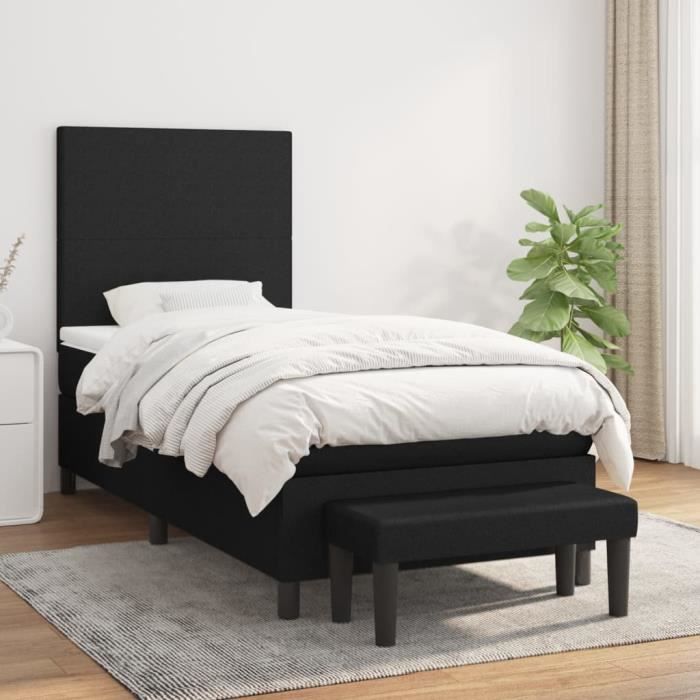 3136399 vidaXL Divan-lit Tapissier Avec Matelas Noir 90x190 Cm Tissu