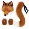 Halloween Party Plush Simulated Fox Tail Half-Face Mask and Animal Claw Glove Set cos Props