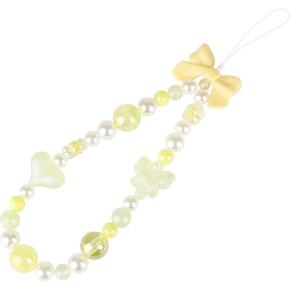LUVI Beaded Phone Charm Lanyard Wrist Strap Love Heart Bow Beads Butterfly Chain Flower String Pearl Bling Bracelet Keychain Cute Fashion for Women