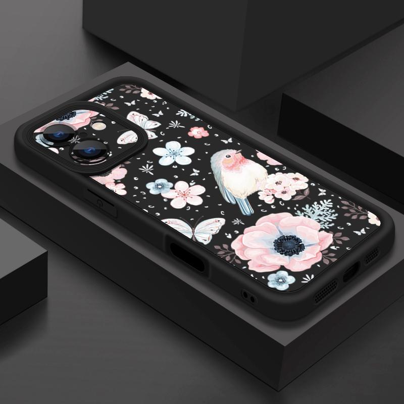 Flowers Pattern Phone Case For iPhone 16 Pro Max 16e 15 14 13 12 11 XR XS 8 7 ShockProof Soft TPU Silicone Cover Fundas