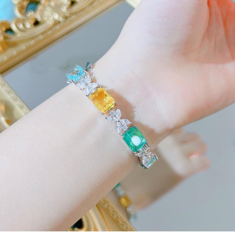 BELLA BOX Light Luxury Sugar Cube Aquamarine Yellow Paraiba Color Treasure Bracelet For Women's Daily Party Fashion Jewelry