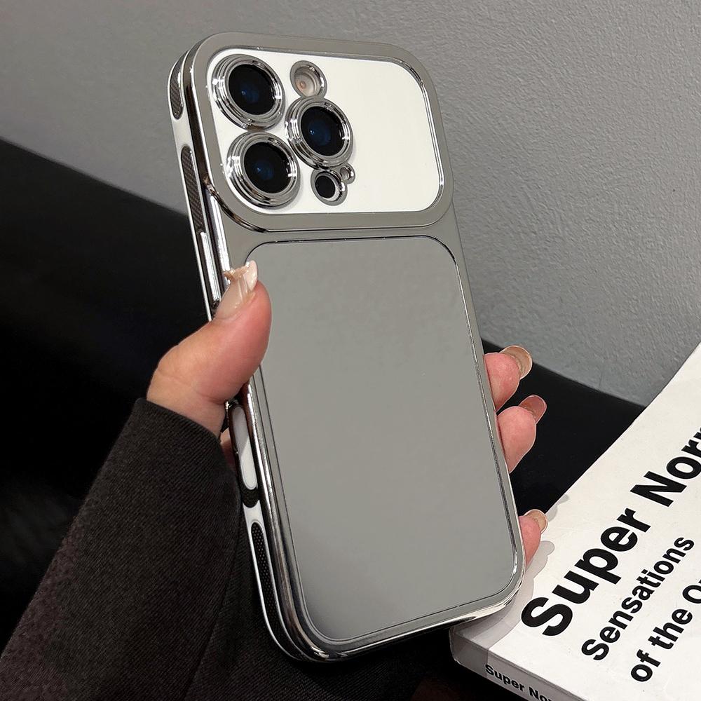 Brief Silver Touch-up Mirror Shockproof Case for iPhone 17 16 15 14 13 Pro Max Electroplated Hard Back Cover