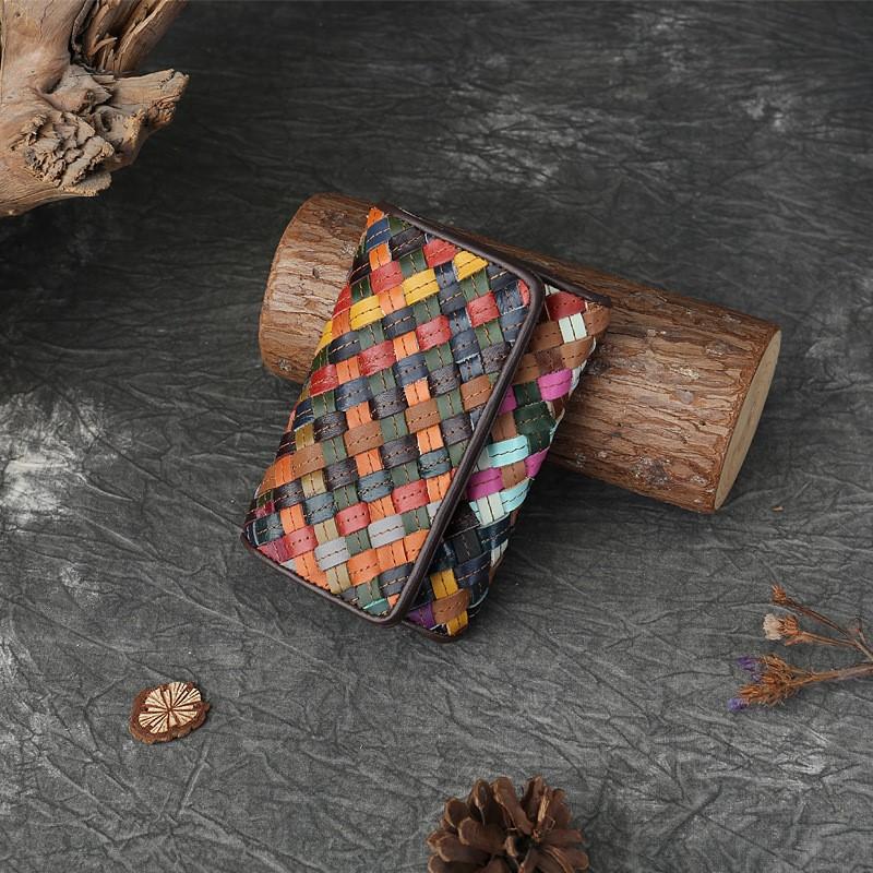 Johnature Genuine Leather Woven Short Wallet Random Color Splicing Large Capacity Multi Slot Folding Buckle Wallet разноцветный 3498₽