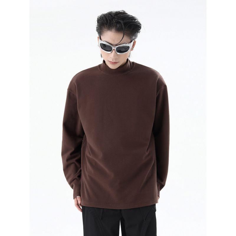 51 Hip Hop BF American Street Thickened Mock Neck Hoodie Men's Fall and Winter Self-Heating Dralon Long Sleeves Bottoming Shirt Tops