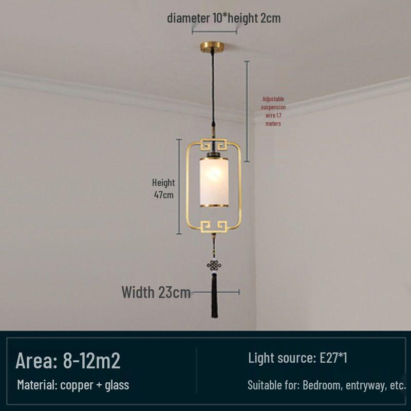 All-Copper Enamel Pendant Light - New Chinese Luxury for Dining, Bar, Aisle, Bedroom, or Tea Room.