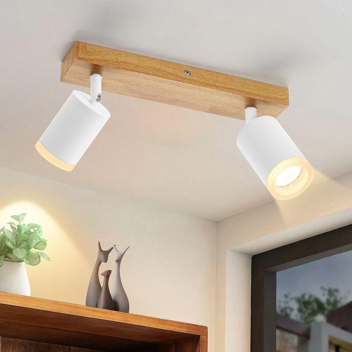 Ceiling Spotlight - NETTLIFE - 2 Spotlights - GU10 - 350° Rotatable - White Wood Metal (without Bulbs)